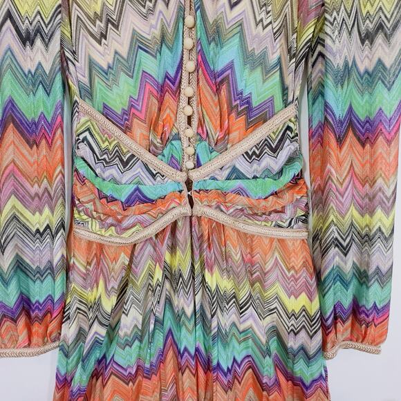 Missoni Italy Multicolor Zigzag Knit Long Sleeve Dress Rayon Silk Lined Small - Picture 4 of 16